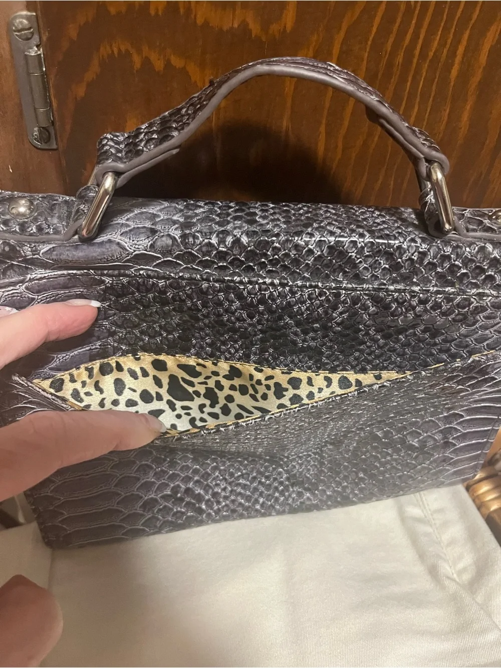 Nine West Stylish Gray Python-Texture Top-Handle Satchel